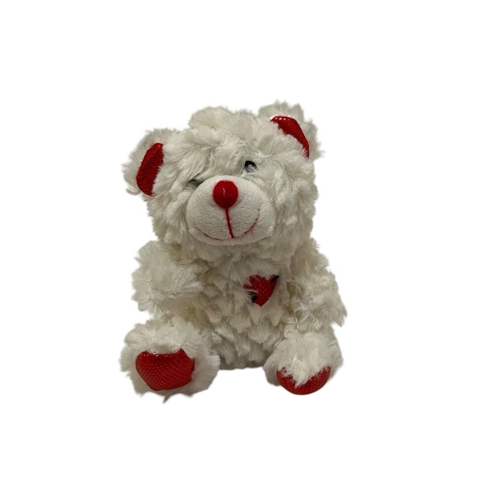 Greenbrier International White Teddy Plush Bear Red Heart 6” Valentine's Fuzzy